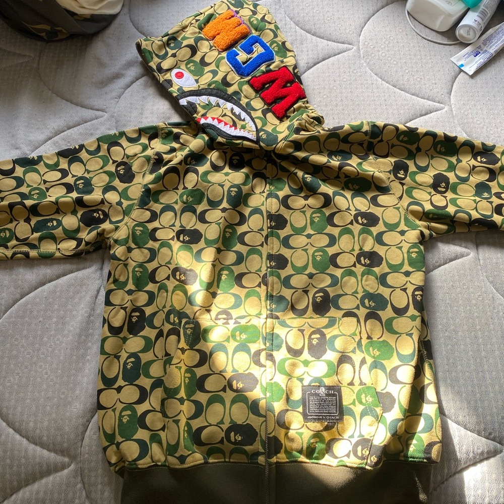Bape Green and Black Shark Hoodie Jacket